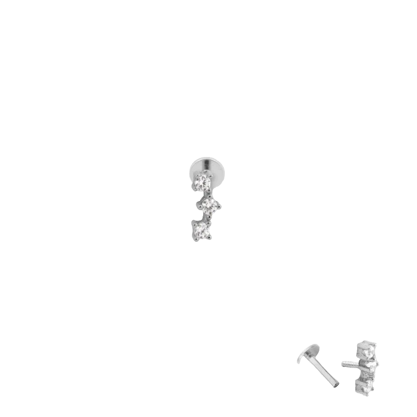 Silver Star Piercing with three stacked stars, each set with zirconia stones, made from 925 silver.