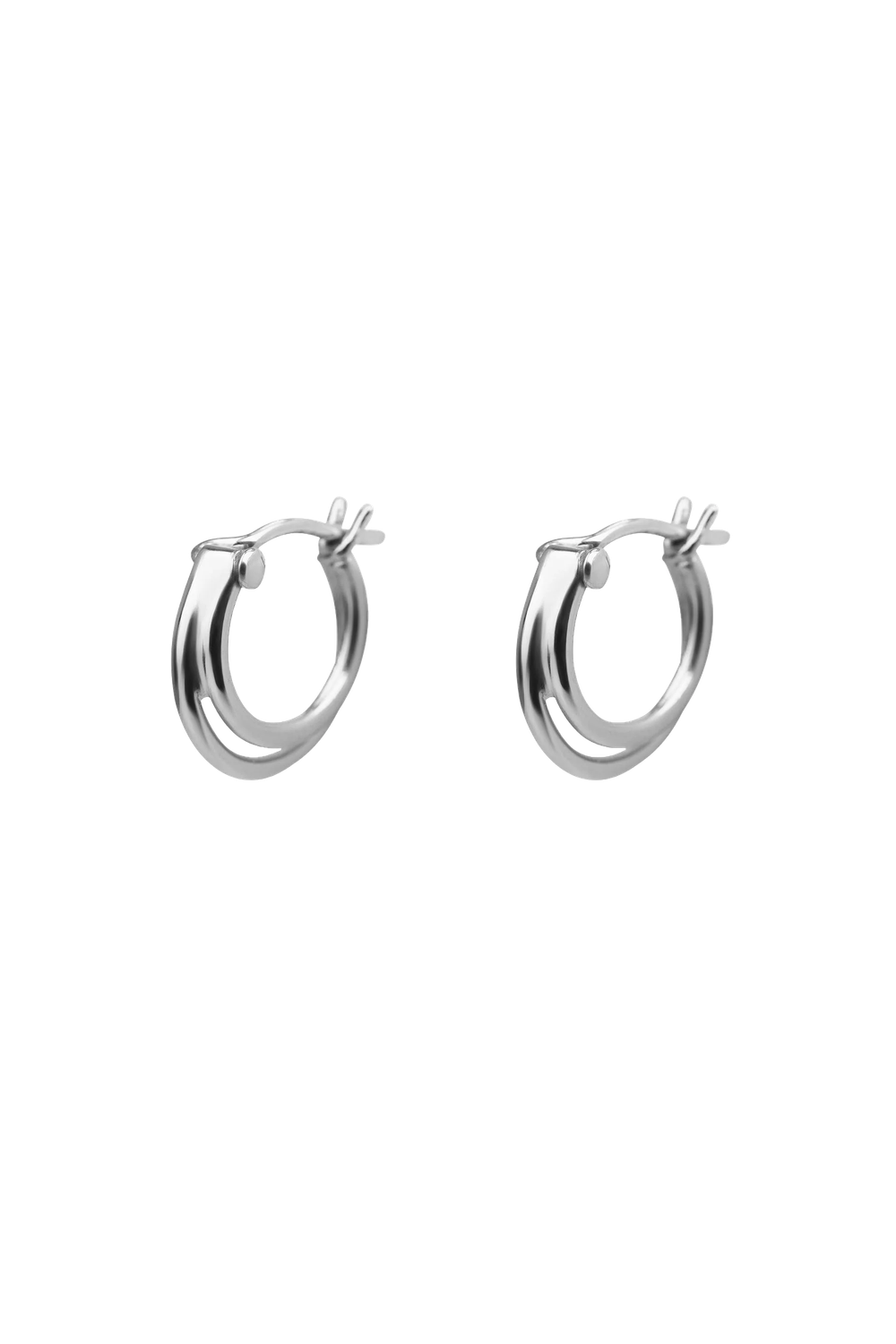 Tiny Double Silver Hoops