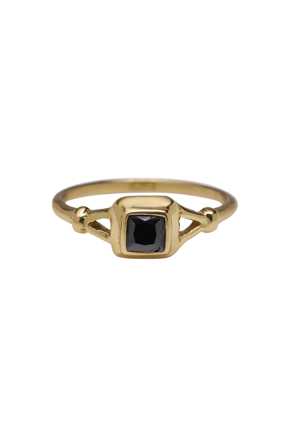 Xzota Black Onyx Stone Brass Ring with square onyx stone, handmade in Bali, Maison Maeva.
