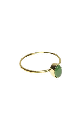 Brass Green Jade Ring, handmade in Bali with a oval deep green jade gemstone, offered by Maison Maeva.

