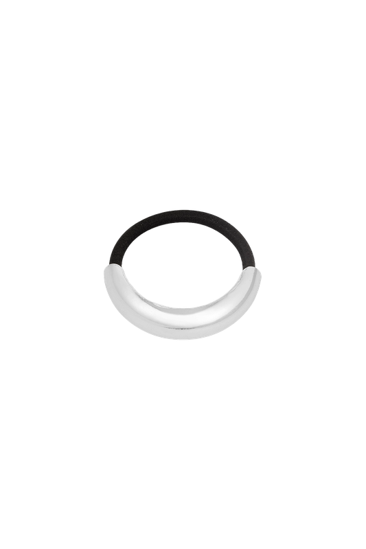 Bold Hair Elastic from Maison Maeva, a hair tie with a metal accent in silver, also available in gold.