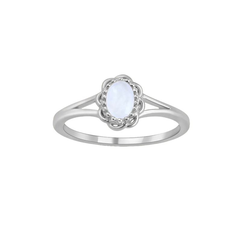 Jopsephina - Sterling silver Moonstone Flower ring featuring a moonstone, known for promoting fertility, intuition, and a strong connection to the moon and feminine energy.
