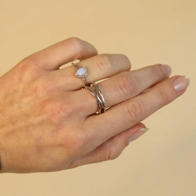 Moonstone Flower silver ring
