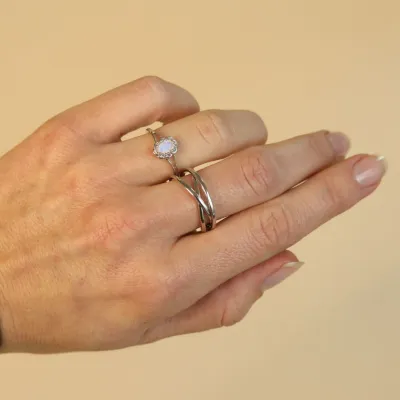 Moonstone Flower silver ring