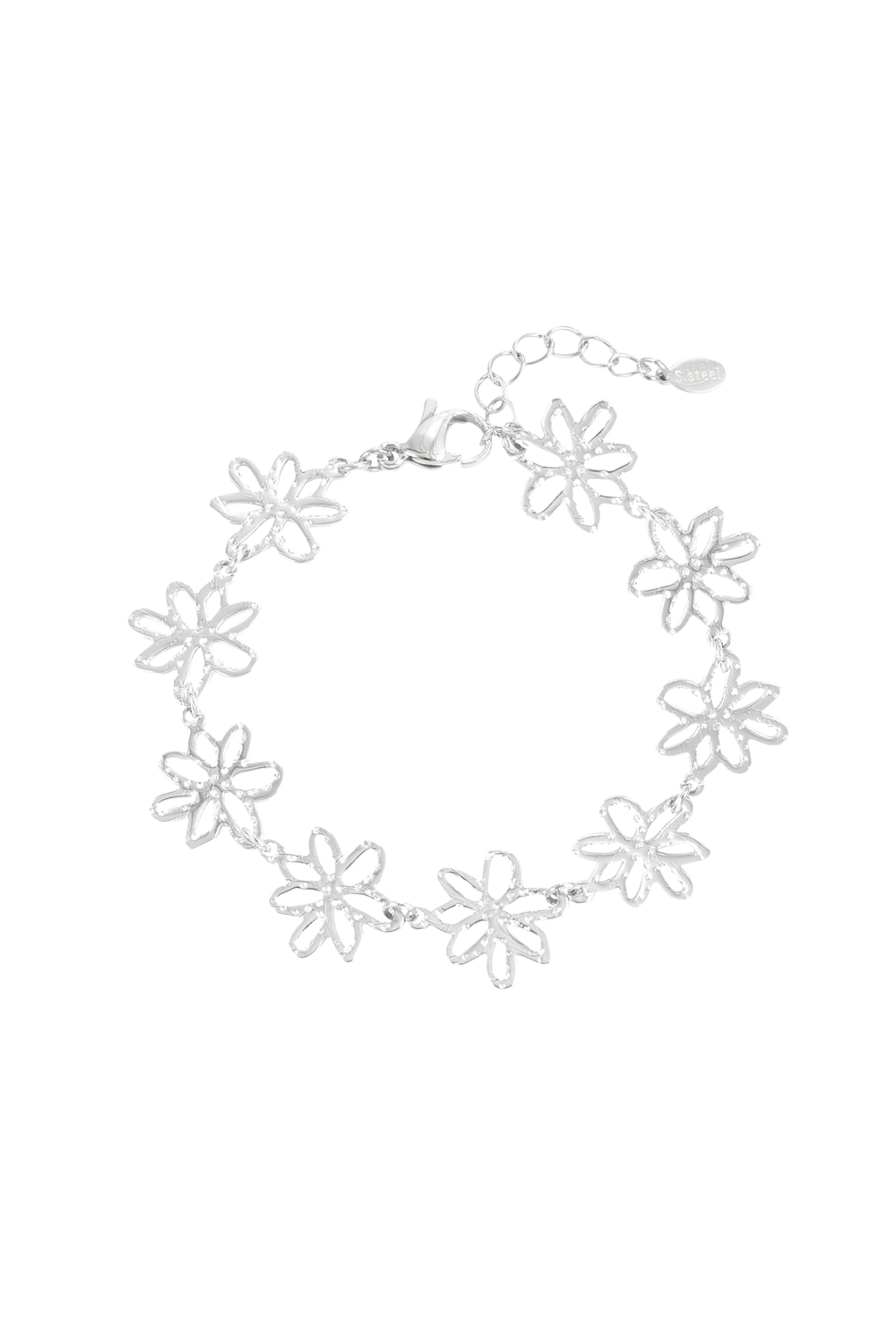 Flower Party Bracelet by Maison Maeva – Stainless steel bracelet with flower-shaped details, silver and lightweight.

