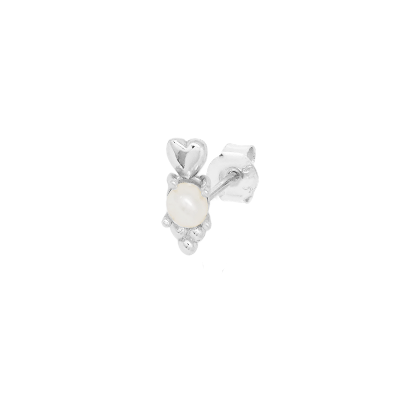 Single Pearl Heart Stud Silver