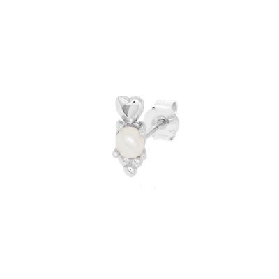 Single Pearl Heart Stud Silver