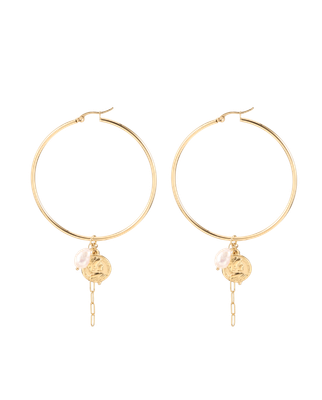 Pearl Coin Hoops
