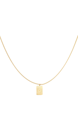 Gold-plated necklace with a small rectangular pendant engraved with a heart, perfect for a stylish and timeless look.