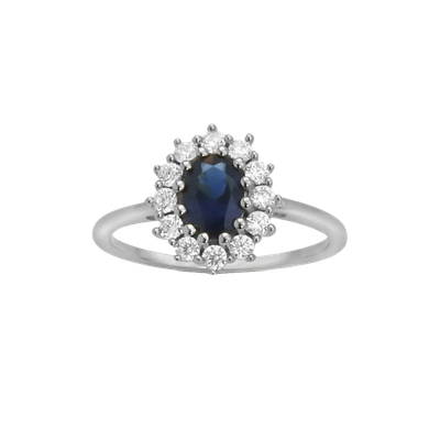 Lady Diana Ring Blue Silver by Josephina Jewelry, sterling silver ring with sapphire zirconia and white zirconia stones, inspired by vintage jewelry.