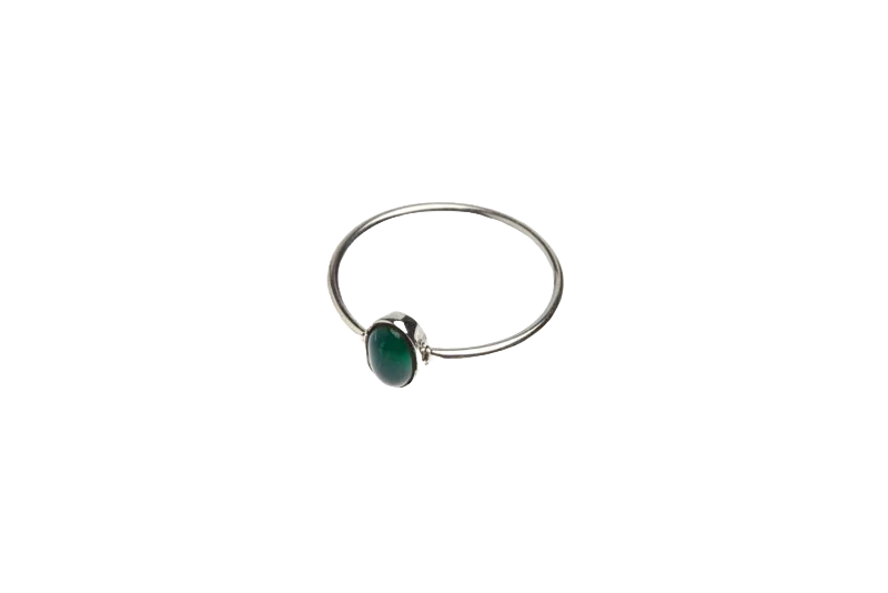 Silver Green Jade Ring with a deep green jade gemstone, handcrafted in Bali, by Xzota, available at Maison Maeva.