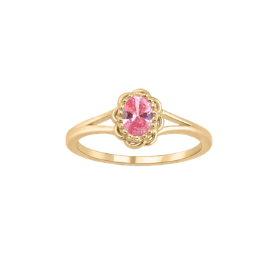 Josephina Pink Flower Ring – Gold-plated brass ring featuring a pink zirconia stone, available in multiple variations including mother of pearl and pink stone.
