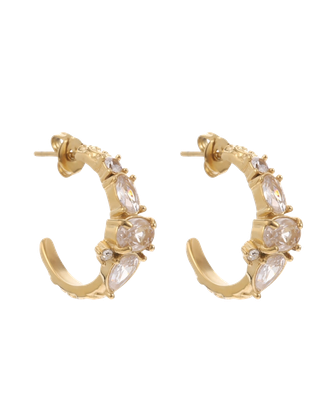 Rocky Glitter Hoop, gold-plated stainless steel hoop earring with zirconia stones – Maison Maeva