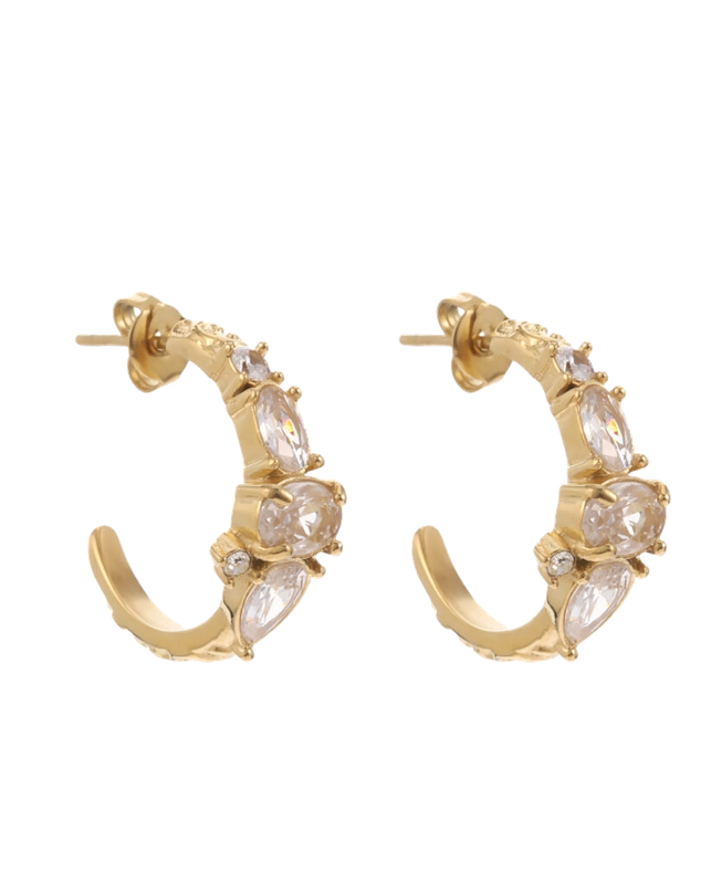 Rocky Glitter Hoop, gold-plated stainless steel hoop earring with zirconia stones – Maison Maeva