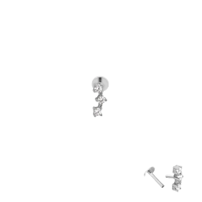 Silver Star Piercing with three stacked stars, each set with zirconia stones, made from 925 silver.