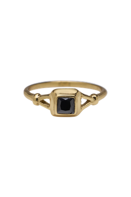 Xzota Black Onyx Stone Brass Ring with square onyx stone, handmade in Bali, Maison Maeva.
