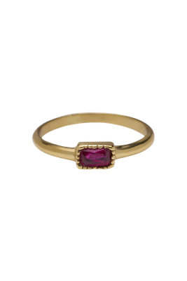 Handcrafted brass ring with ruby-red zirconia, made in Bali – Xzota