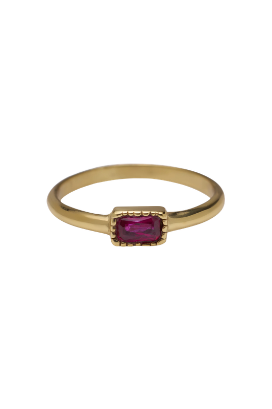 Handcrafted brass ring with ruby-red zirconia, made in Bali – Xzota