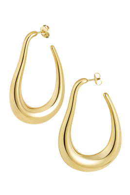 Asymmetrical big gold-colored earrings made of gold-plated stainless steel, lightweight with a modern design.