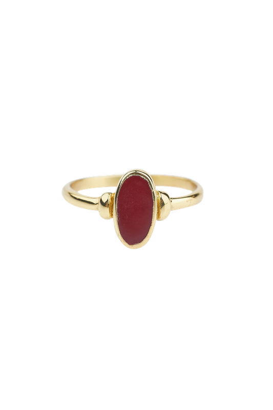 Dark red resin brass ring