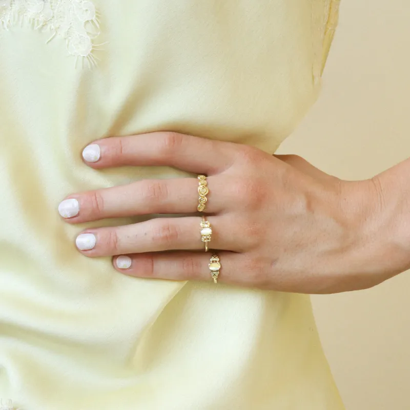 Vintage Triple Canary Pearl Ring