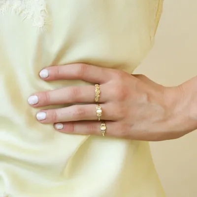 Vintage Triple Canary Pearl Ring