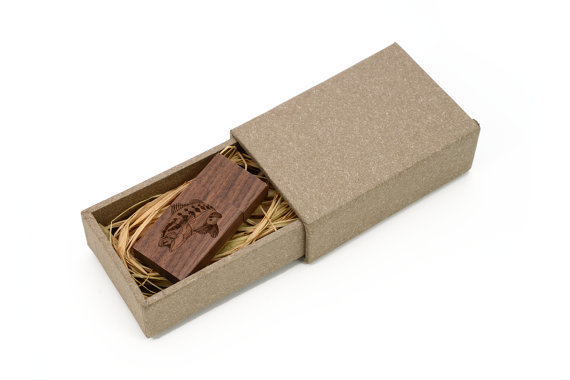 Engraved Wooden Walnut USB Drive in Paper Box