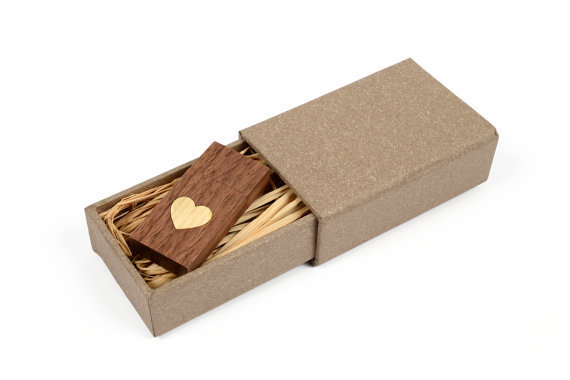 Walnut USB Drive with Inlaid Heart in Paper Box