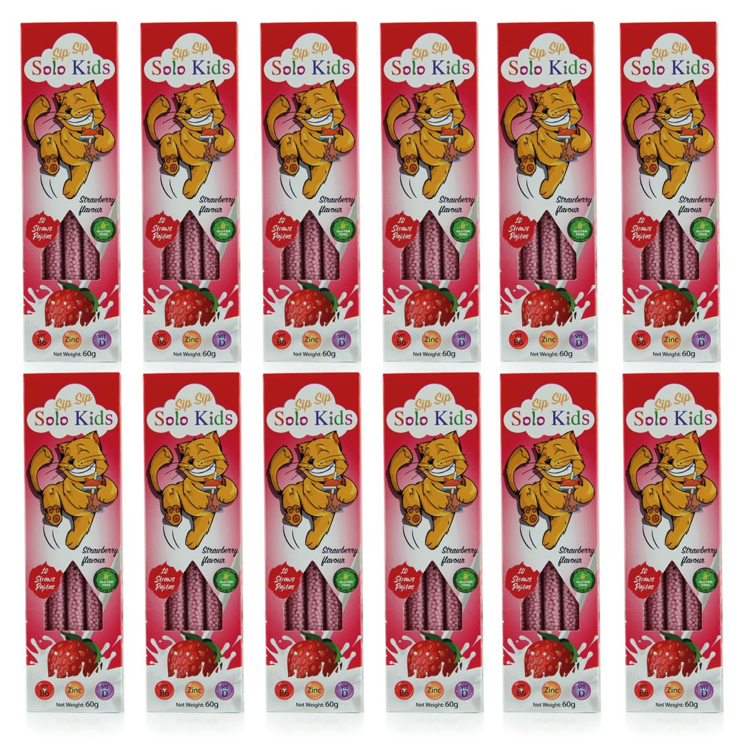 Sip Sip Straw Pack of 12 boxes with display: Strawberry flavor