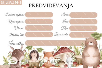 Igra za &quot;baby shower&quot; - PREDVIDEVANJA O DOJENČKU (več dizajnov - nevtralni, za punčke, za fantke)