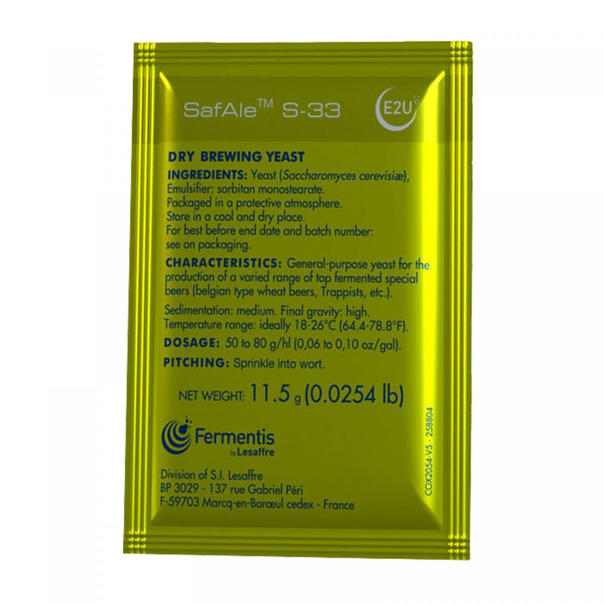 Fermentis dried brewing yeast SafAle™ S-33 11,5 g