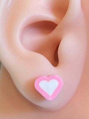 Pink+ White Heart Earrings