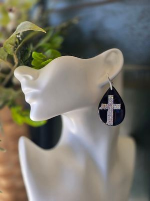 Black Drop Cross Earrings