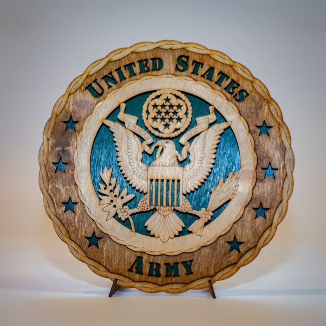 Wooden Laser Plaque Army Branch Seal