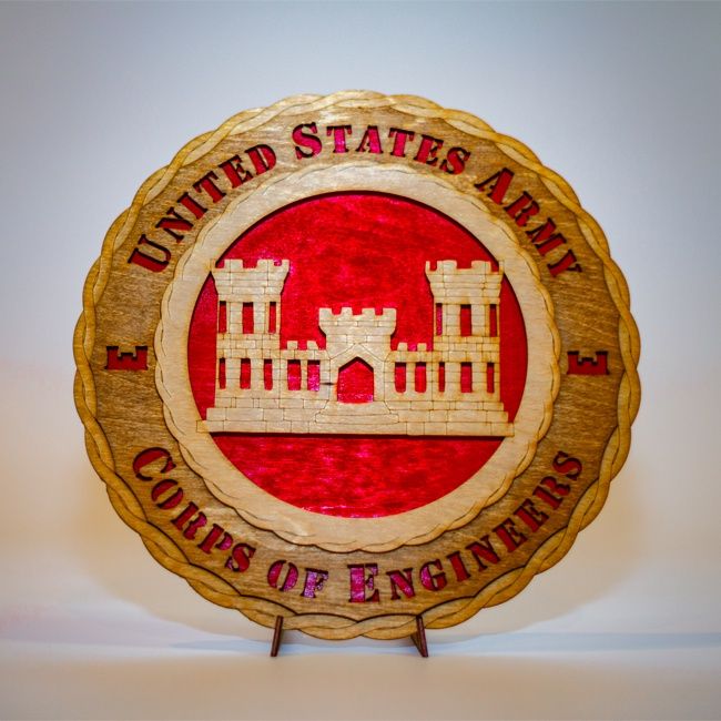Wooden Laser Plaque Corps of Engineer Castle