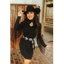 Black Rhinestone studded fringe long sleeve dress