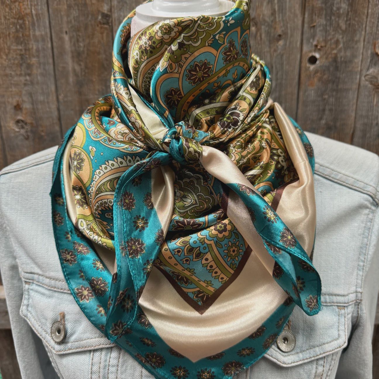 35x35 teal and cream giant paisley wild rag/scarf