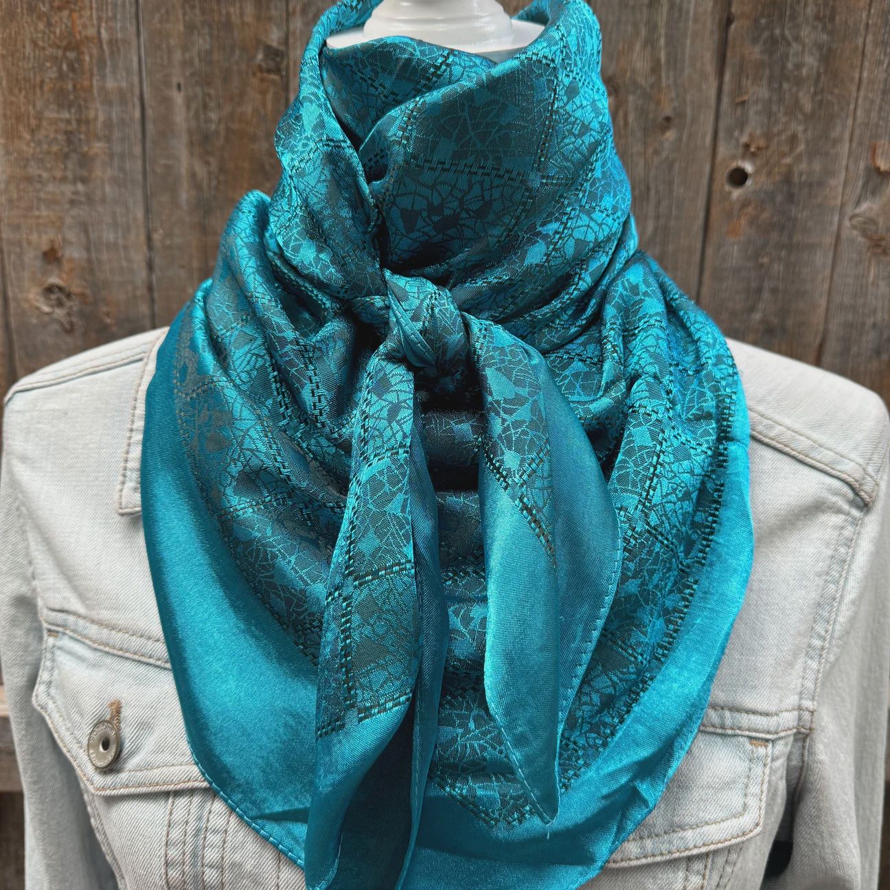 35x35 teal jacquard wild rag/scarf