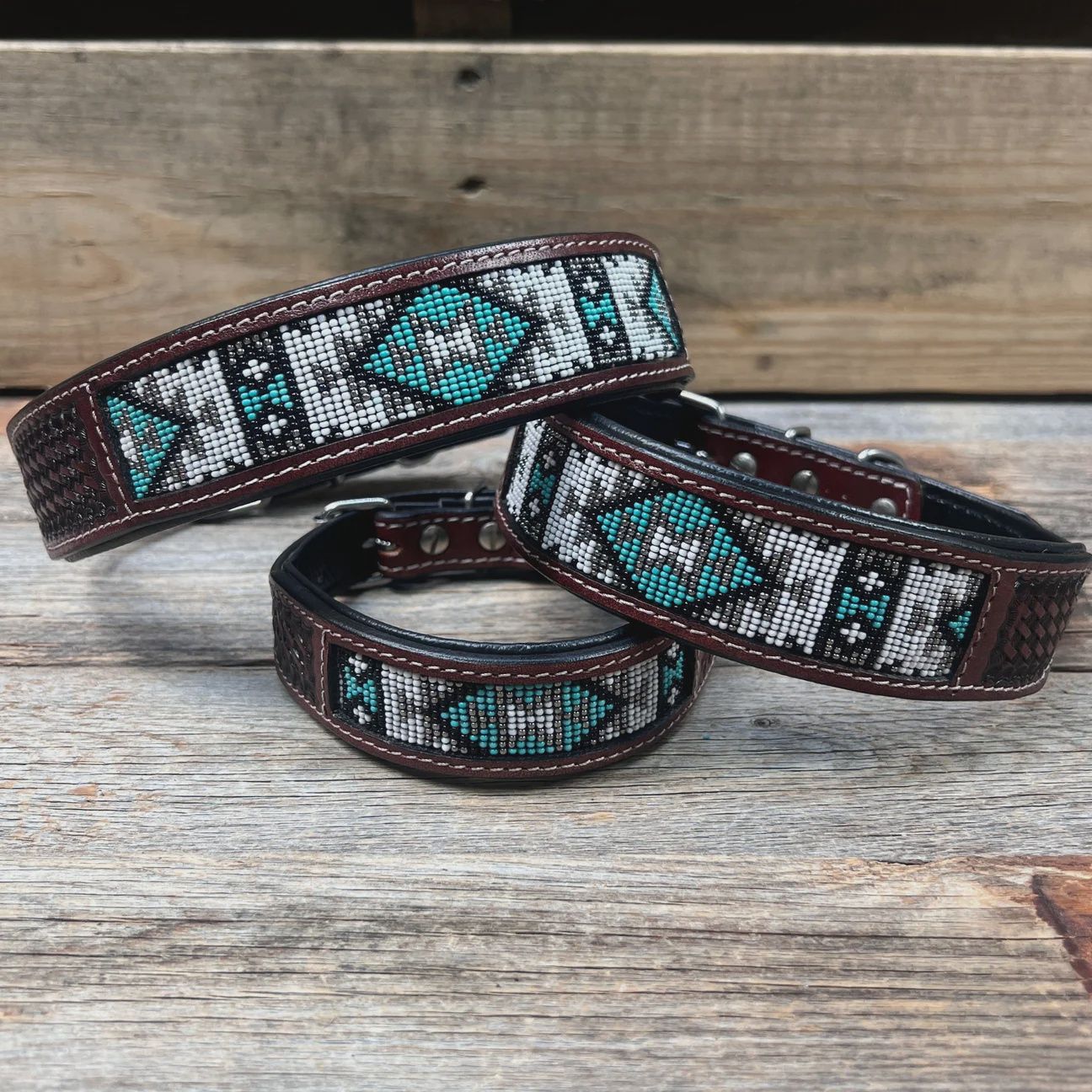 Dark oil turquoise beaded dog collar small