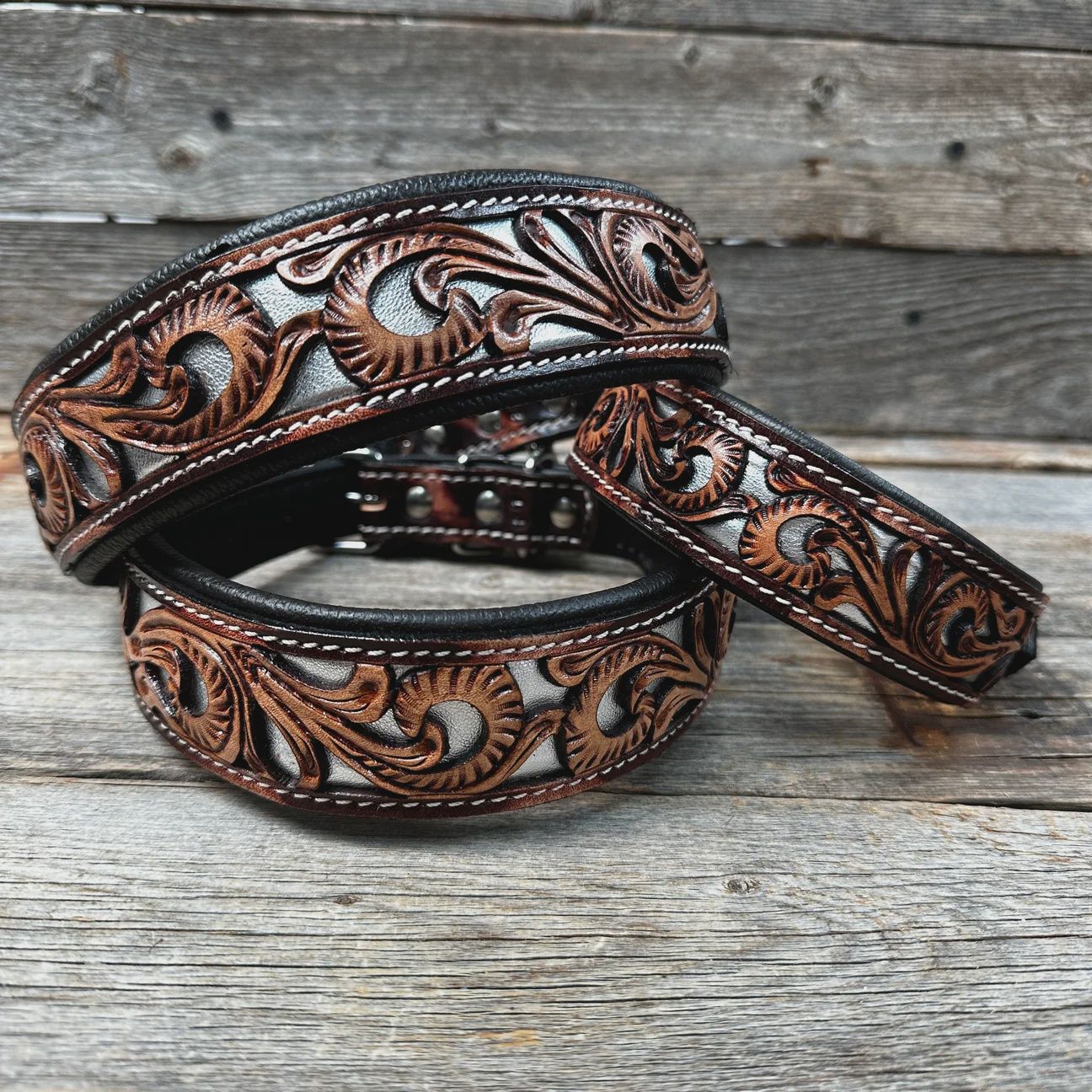 Silver inlay wide dog collar large