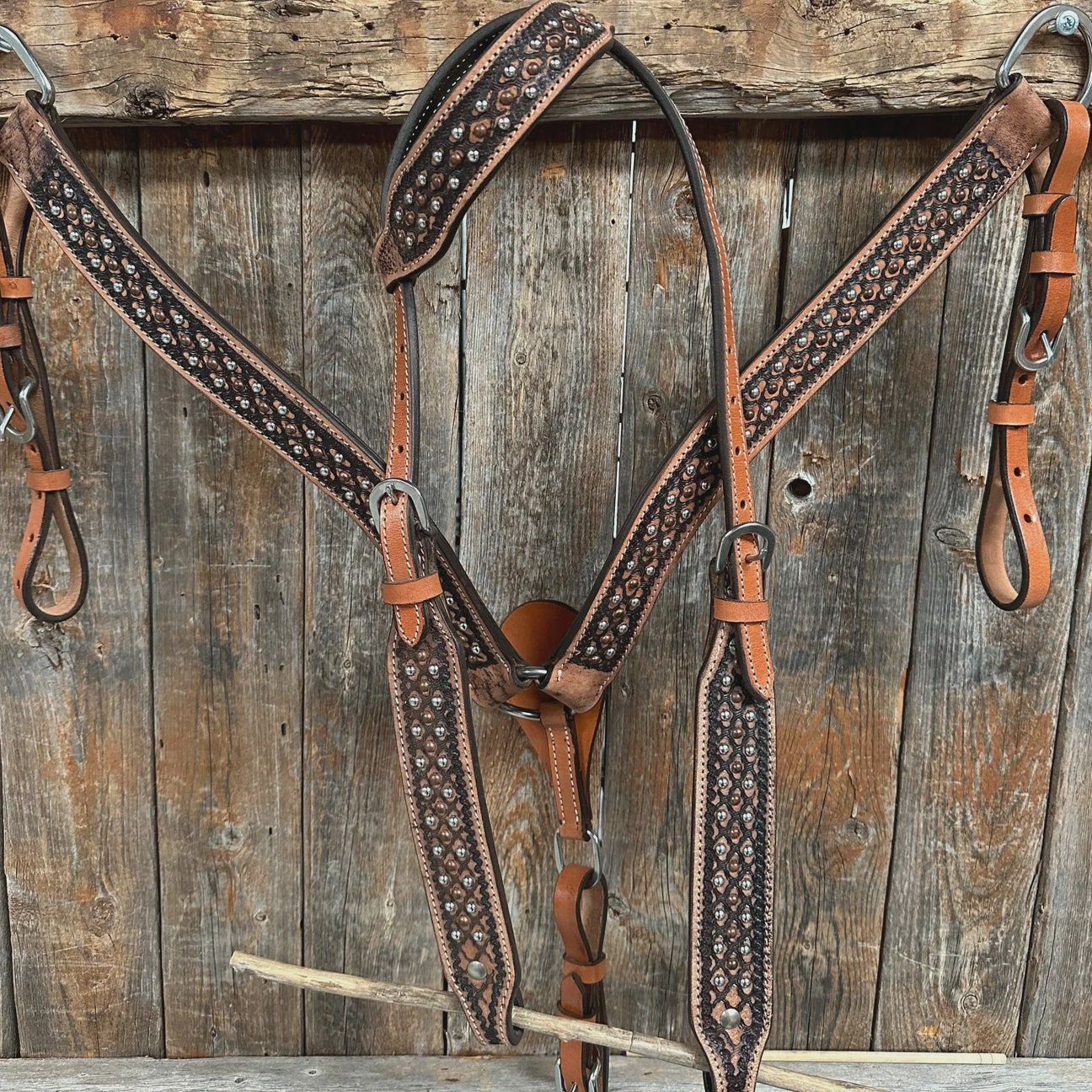 Copper and silver dot two tone headstall/breastcollar tack set