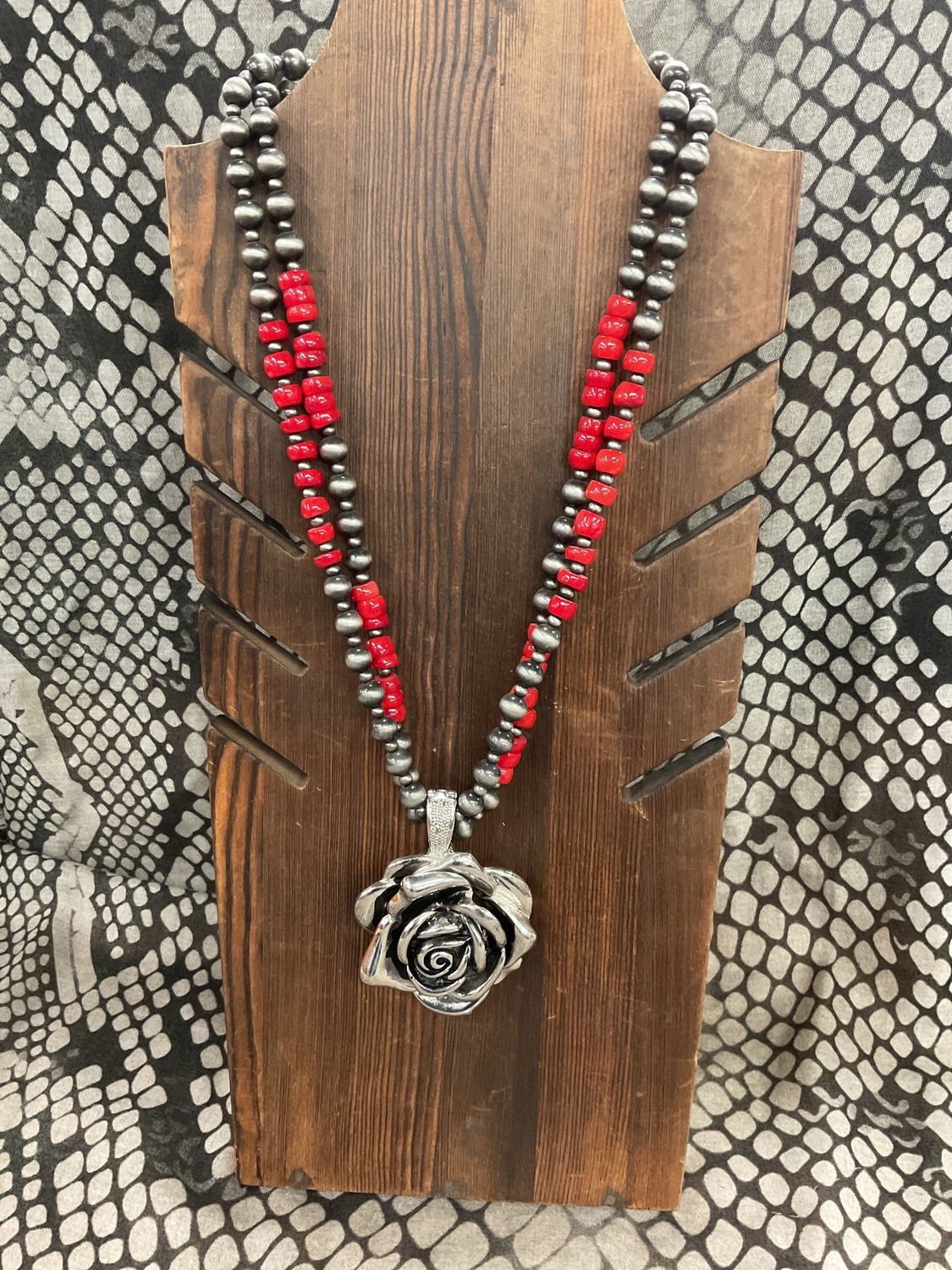 Double silver w/red coral flowe