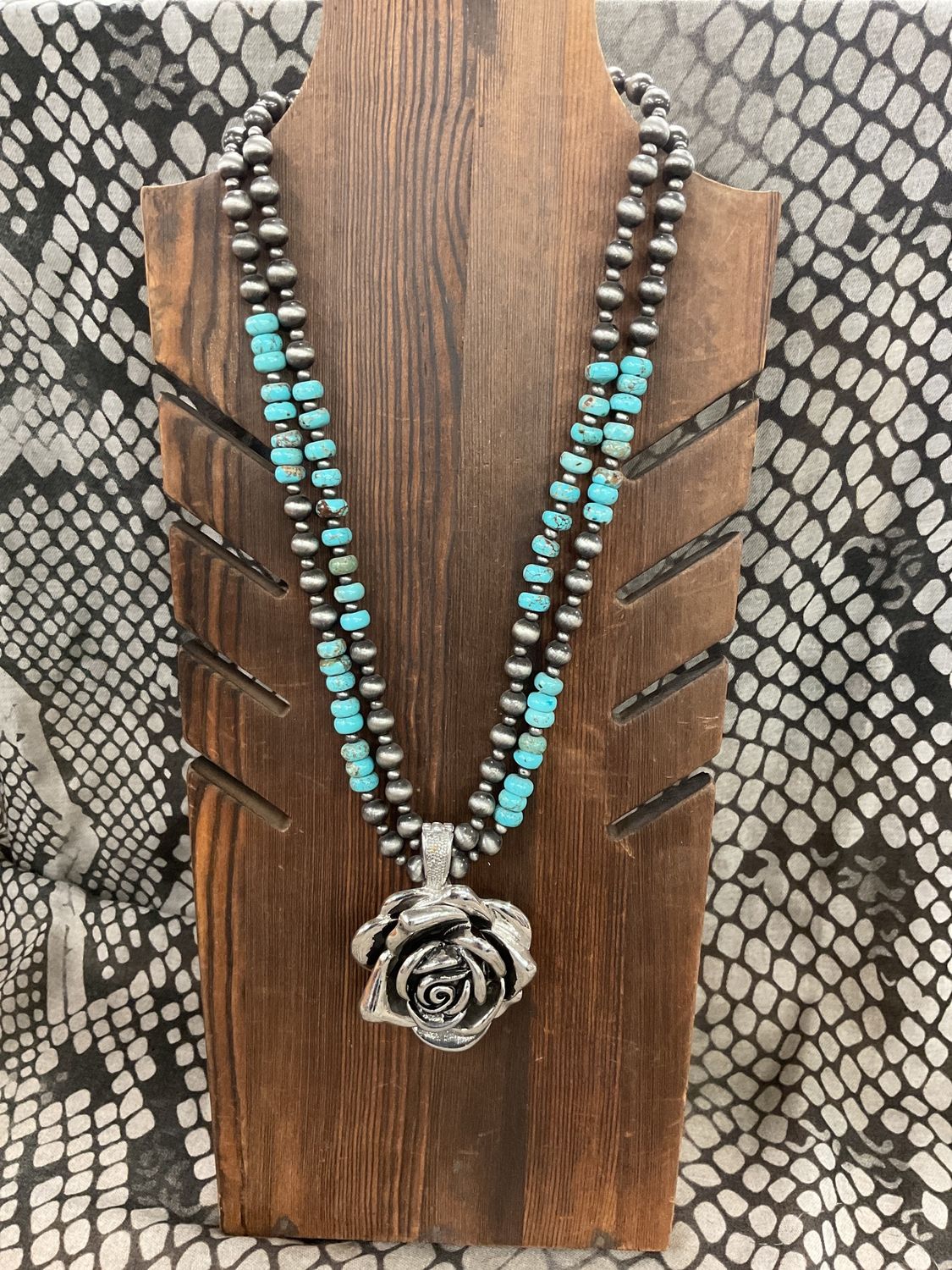 Double silver w/turquoise flowe