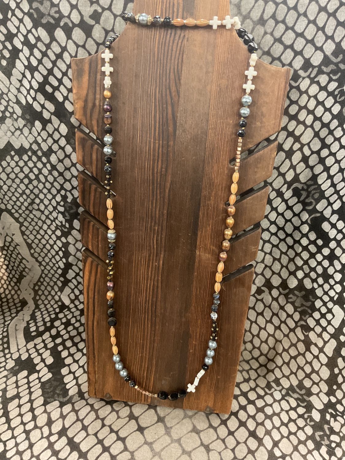 Brown cross long necklace