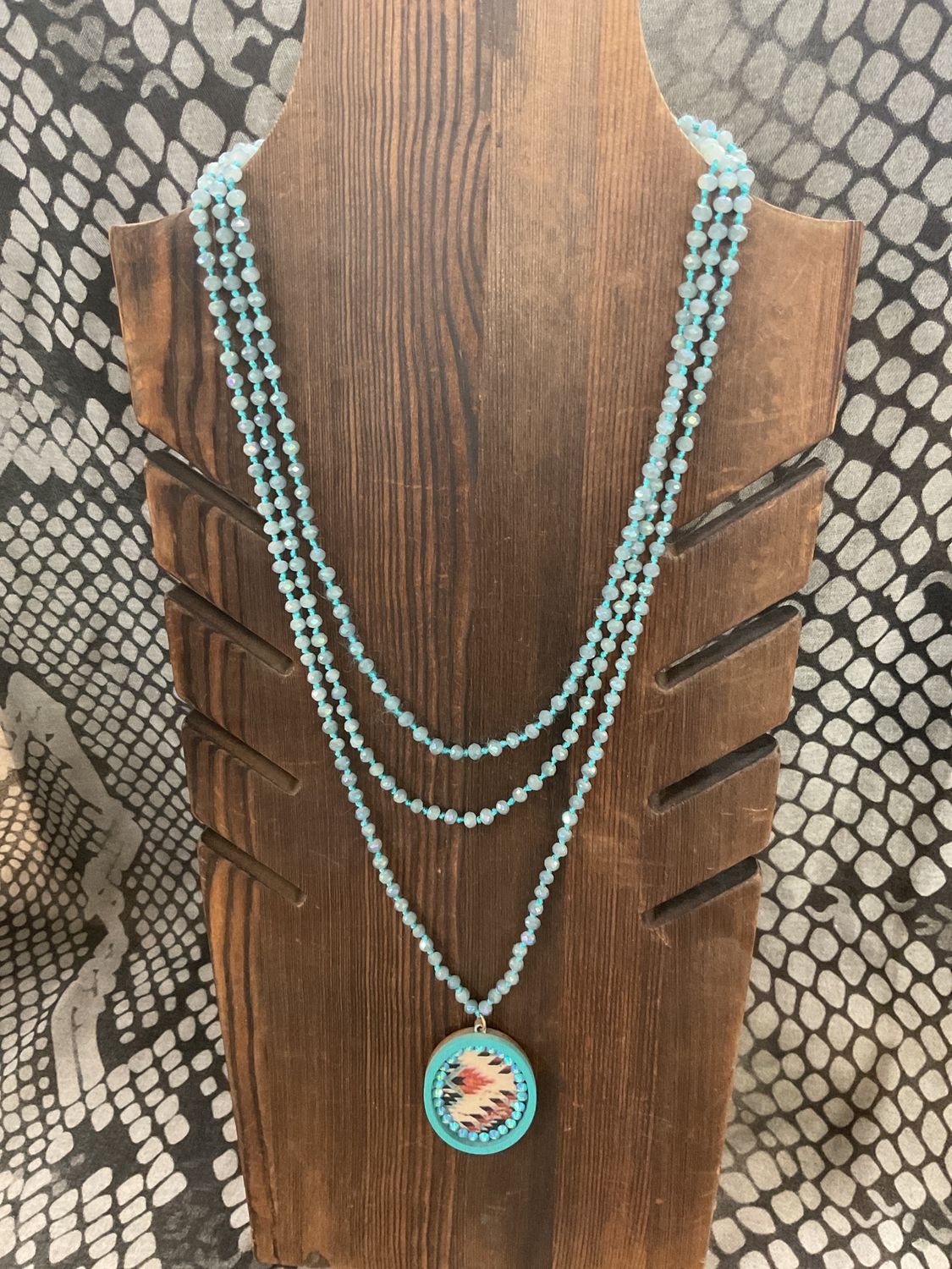 Blue long beaded necklace