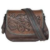 Justin ladies saddle bag with tooled front flap and crystals