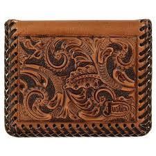 Justin card wallet w/magnetic clip tooled w/whipstitch