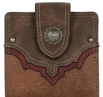 Justin midi bi-fold wallet tonal brown with muted red accents