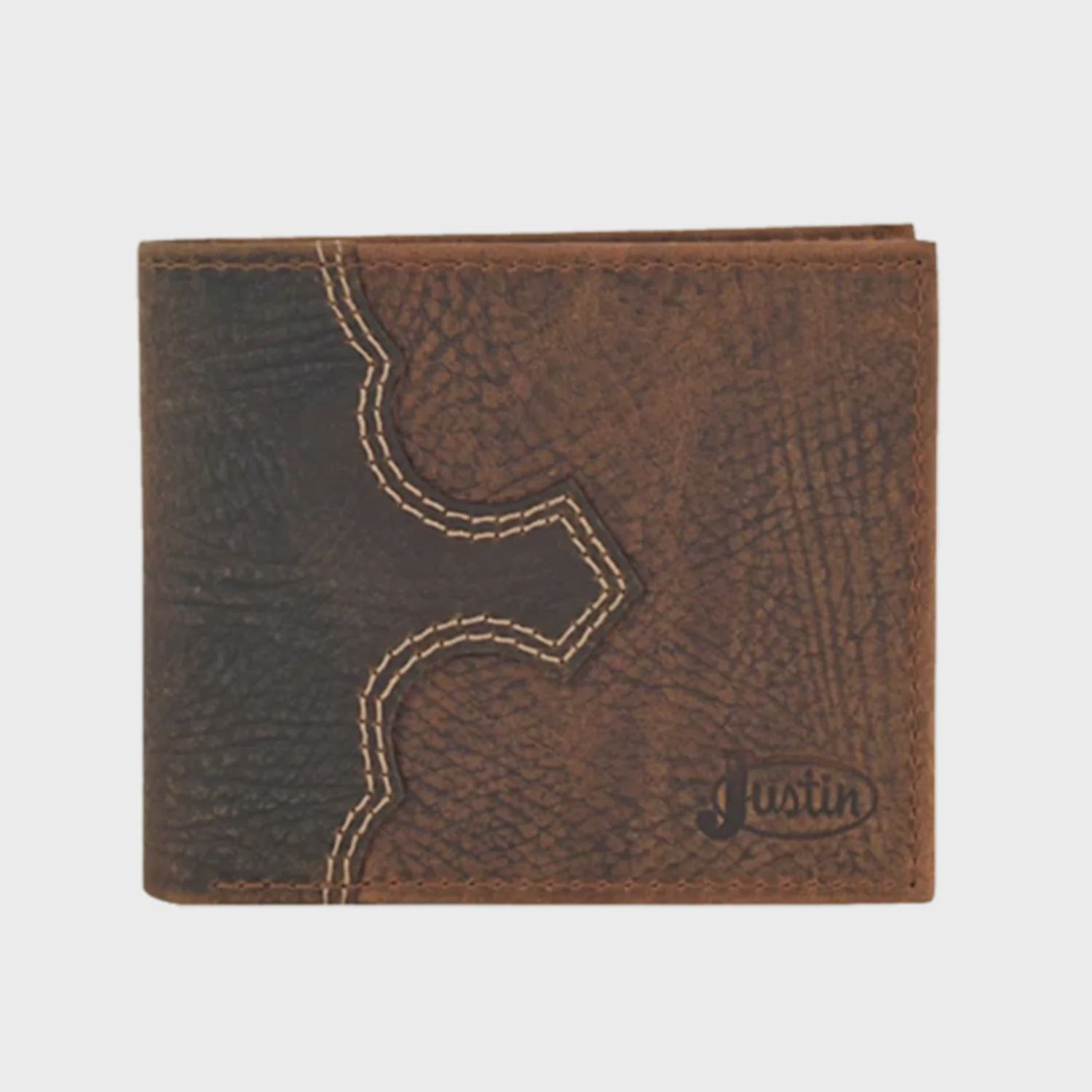 Justin midi bifold wallet textured brown w/yoke detail