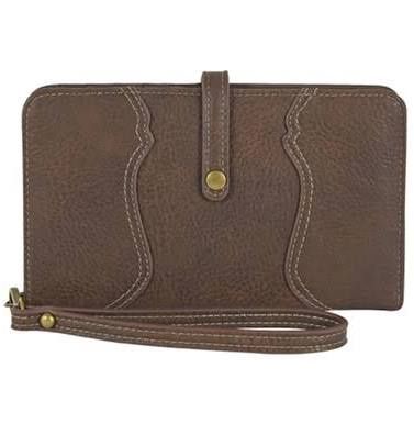 Justin slim wristlet wallet textured brown w/yoke detail